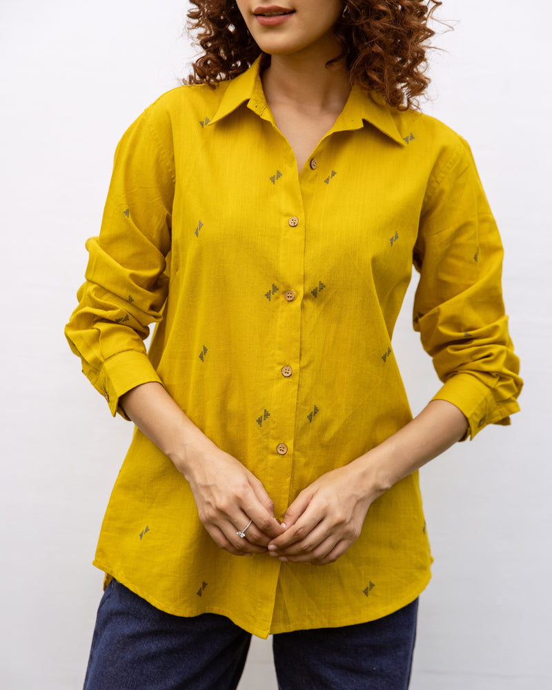 Bright Yellow Handloom Cotton Shirt For Women's