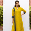 Mustard Yellow Cotton V-Neck Kurta For Women's