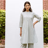 Off White Cotton Handloom Round Collar Neck Kurta Pant Set For Women's