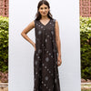 Black Bandhani Print Cotton Modal Sleeveless Dress For Women's