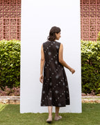Black Bandhani Print Cotton Modal Sleeveless Dress For Women's