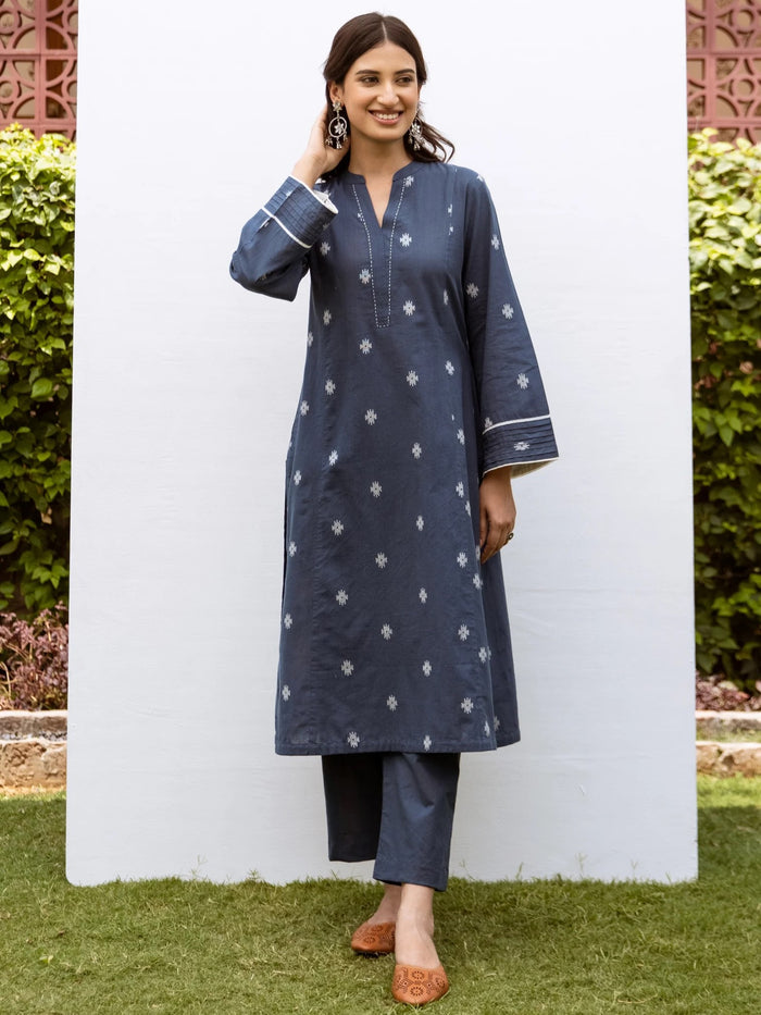 Indigo South Handloom Round Neck Kurta With Pant Set For Women's