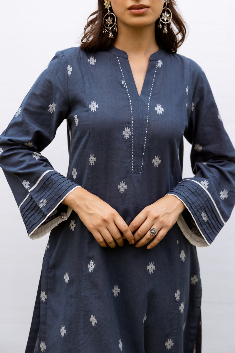 Indigo South Handloom Round Neck Kurta With Pant Set For Women's