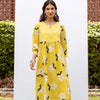 Yellow Cotton Round Neck Floral Print Kurta Pant Set For Women's
