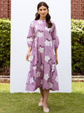 Lavender Cotton Collar Floral Print Dress For Women's