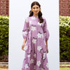 Lavender Cotton Collar Floral Print Dress For Women's
