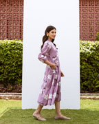 Lavender Cotton Collar Floral Print Dress For Women's