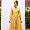 Yellow Cotton Floral Print V-Neck Dress