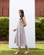 Powder Blue Cotton Angrakha Style Floral Print Dress For Women's