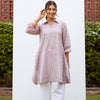 Powder Blue With Red Cotton V Neck Line With Collar Short Kurta