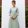 Pastel Green Cotton Linen Round Neck Kurta With Pant Set For Women's