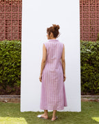 Lilac Cotton Handloom Collar Neck Dress For Women's