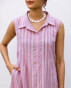 Lilac Cotton Handloom Collar Neck Dress For Women's