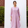 Lavender and White Stripes South Handloom Mandarin Collar Kurta For Women's