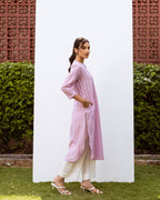 Lavender and White Stripes South Handloom Mandarin Collar Kurta For Women's