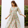 Light Green Cotton Round Floral Print  A Line Kurta For Women's