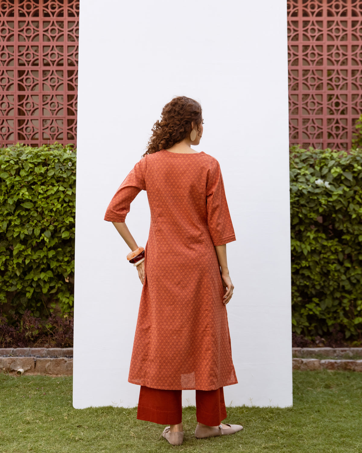 Rust Cotton Flax Kurta For Women's