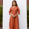 Rust Cotton Flax Kurta For Women's