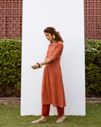 Rust Cotton Flax Kurta For Women's