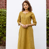 Mustard Yellow Cotton Round Neck Printed Kurta For Women's