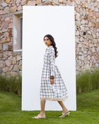 White Cotton Handloom Checked Dress For Women's