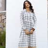 White Cotton Handloom Checked Dress For Women's