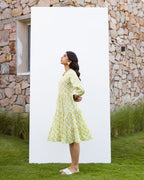 Lime Green Cotton Printed Dress For Women's