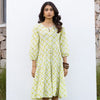 Lime Green Cotton Printed Dress For Women's