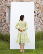 Lime Green Cotton Printed Dress For Women's