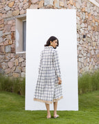 White Cotton Handloom Checked Dress For Women's