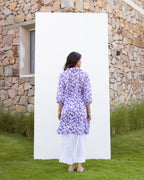 Purple Cotton Collar Neck Printed Kurta For Women's