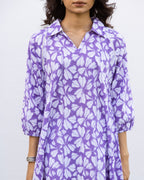 Purple Cotton Collar Neck Printed Kurta For Women's