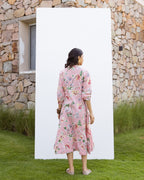 Pink Cotton Round Neck Printed Dress For Women's