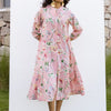 Pink Cotton Round Neck Printed Dress For Women's
