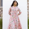 Pink Cotton Round Neck Printed Dress For Women's