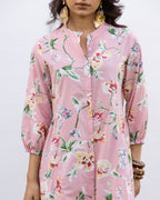 Pink Cotton Round Neck Printed Dress For Women's