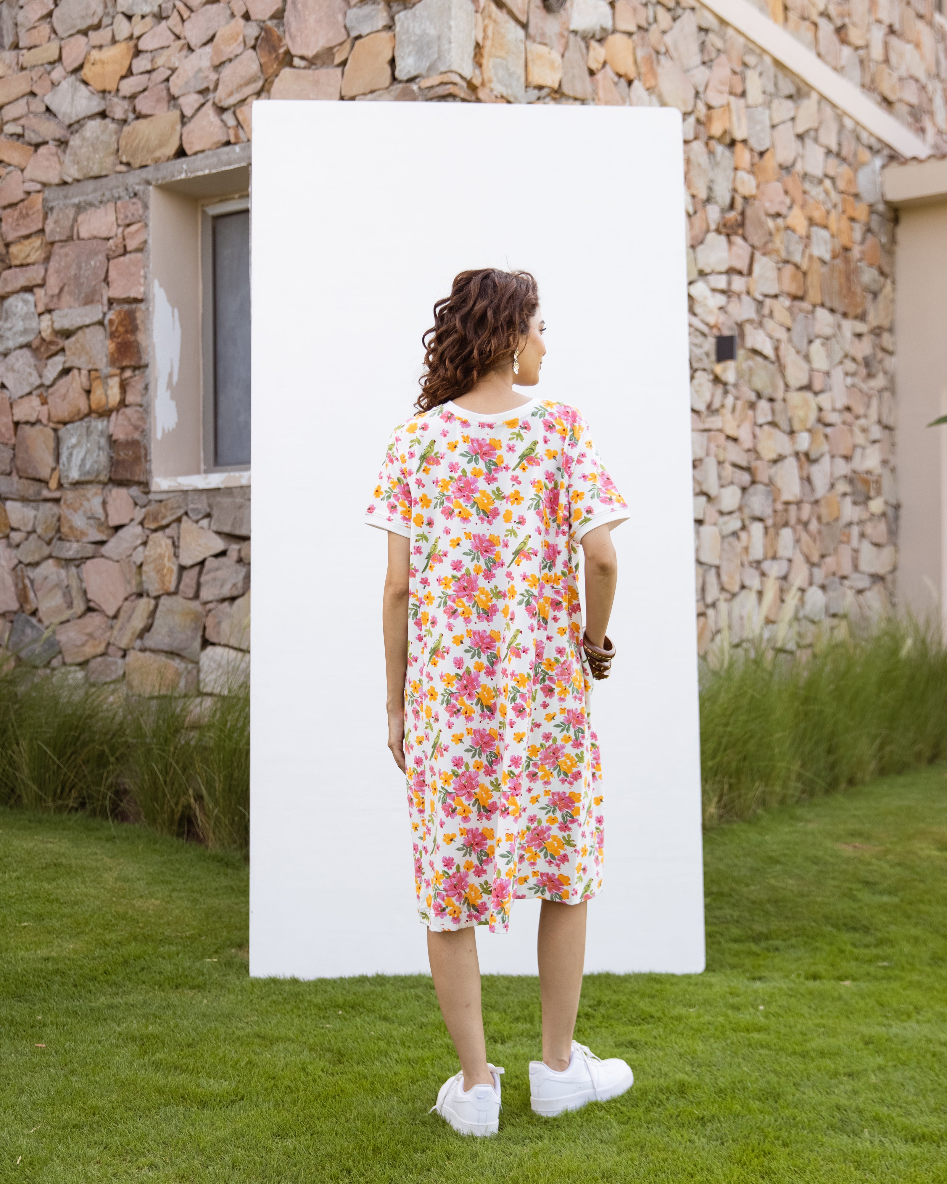 Hand-block printed oversized cotton-modal T-shirt with Lycra – super comfortable for daily wear.