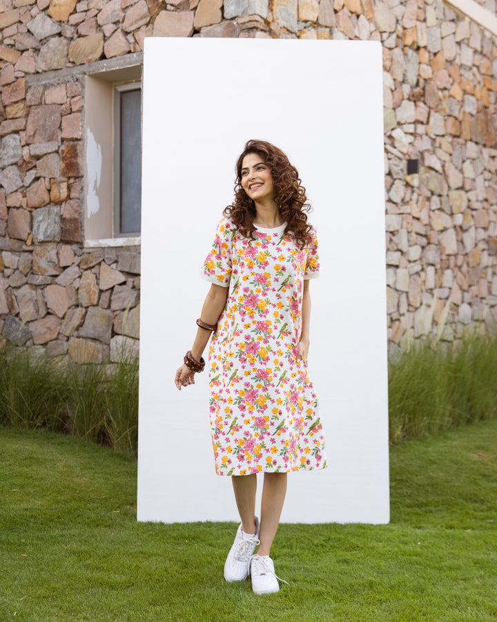 Hand-block printed oversized cotton-modal T-shirt with Lycra – super comfortable for daily wear.