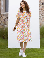 Hand-block printed oversized cotton-modal T-shirt with Lycra – super comfortable for daily wear.