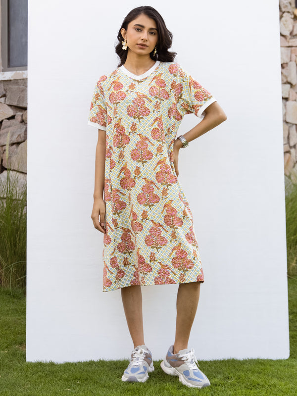 Hand-block printed oversized cotton-modal T-shirt with Lycra – super comfortable for daily wear.