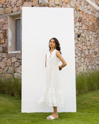 White Cotton Dobby Dress For Women's