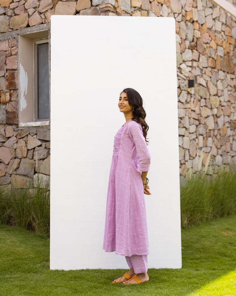 Lavendar Cotton Dobby Complete Suit Set For Women's