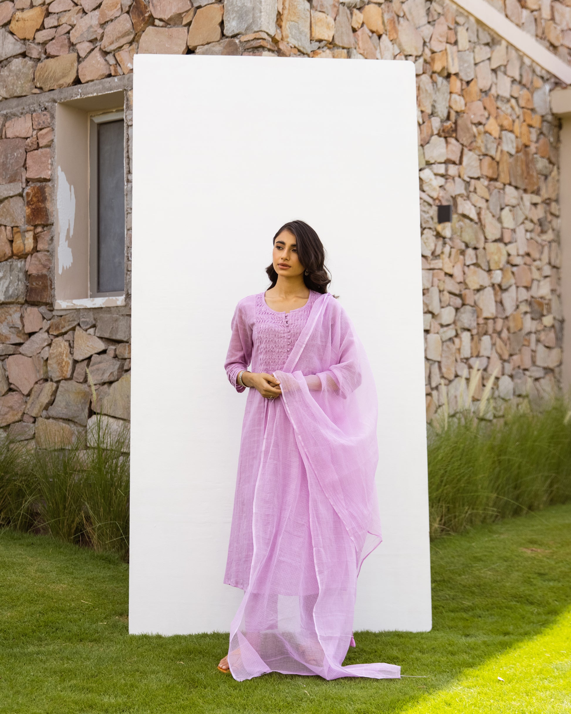 Lavendar Cotton Dobby Complete Suit Set For Women's