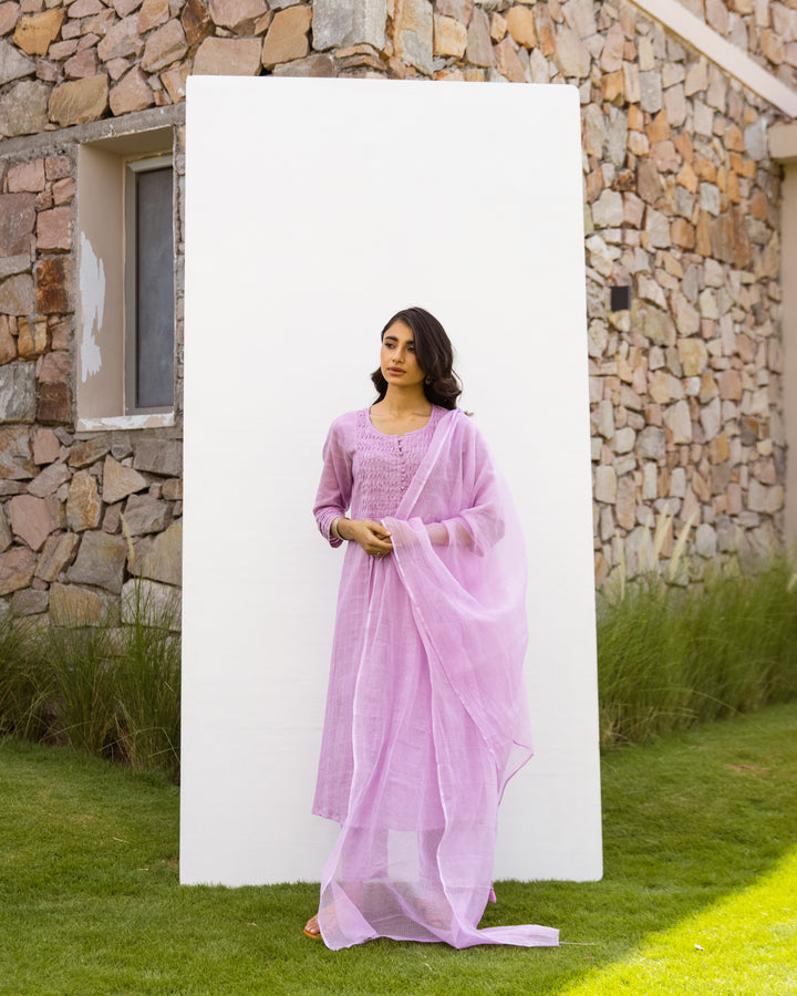 Lavendar Cotton Dobby Complete Suit Set For Women's