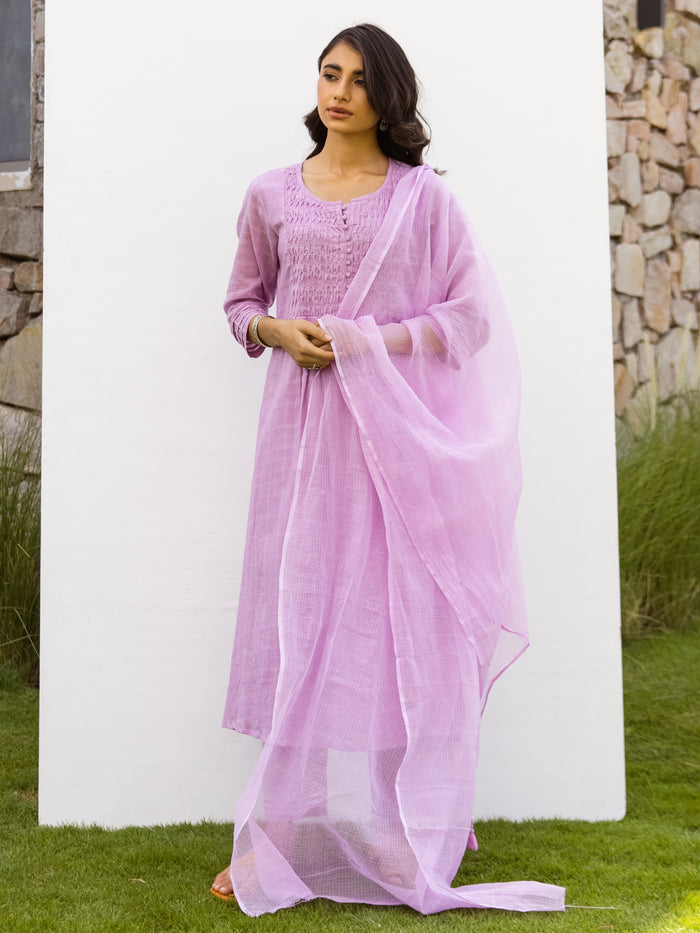Lavendar Cotton Dobby Complete Suit Set For Women's