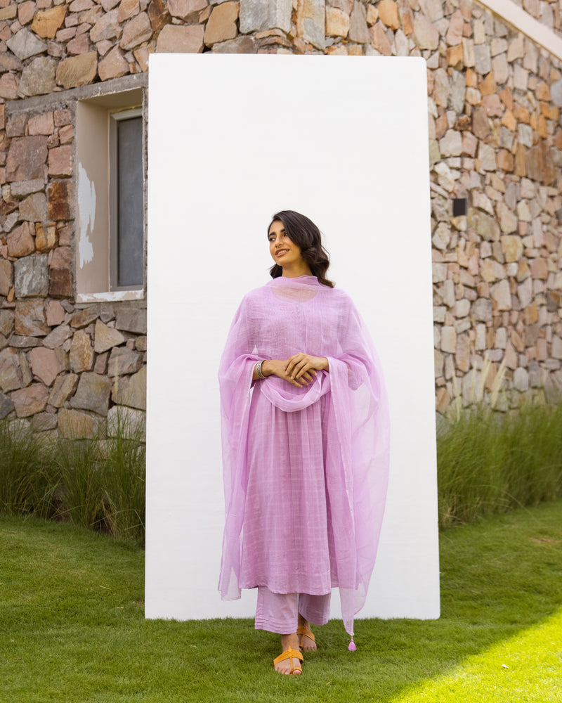 Lavendar Cotton Dobby Complete Suit Set For Women's