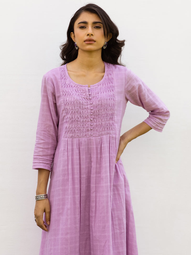 Lavendar Cotton Dobby Complete Suit Set For Women's