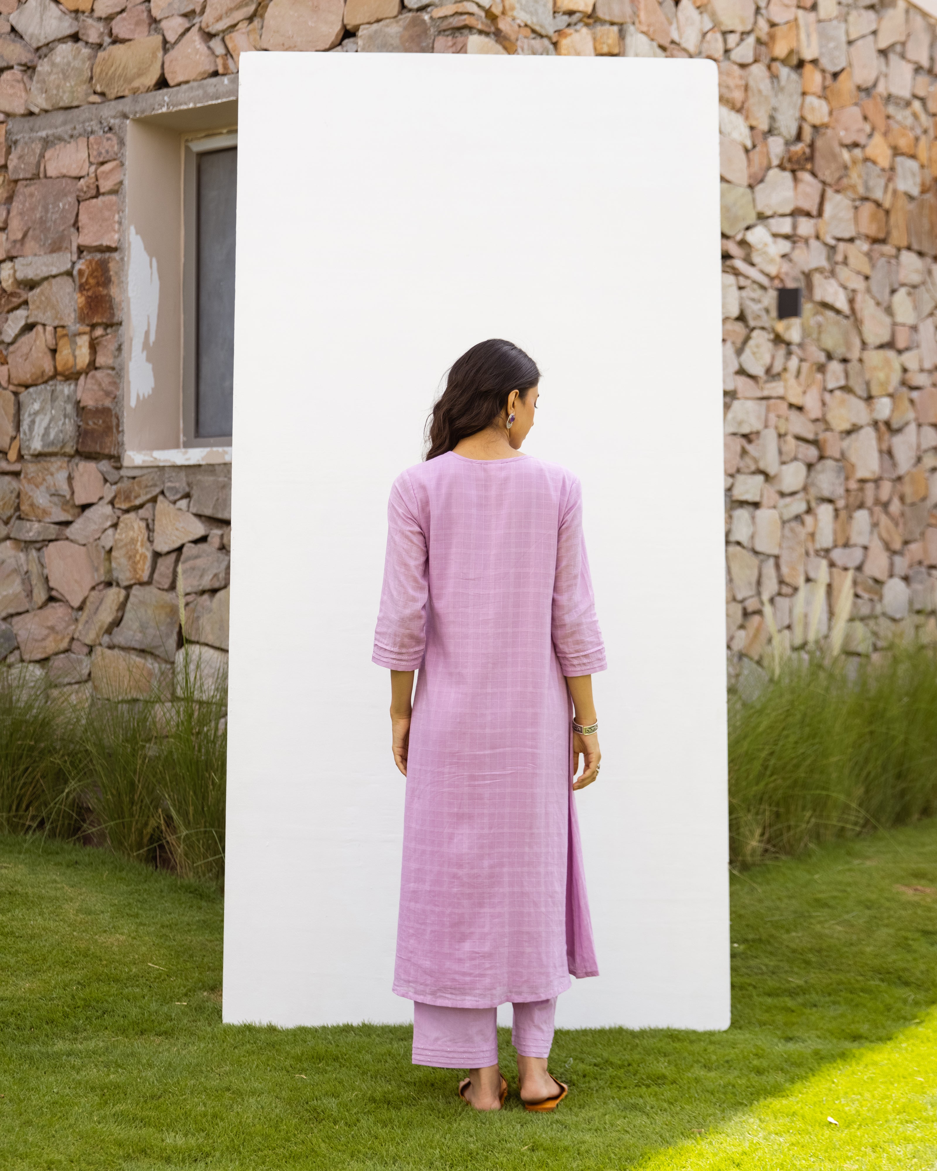 Lavendar Cotton Dobby Complete Suit Set For Women's