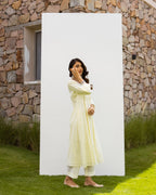 Lemon Yellow Cotton Dobby Complete Suit Set For Women's