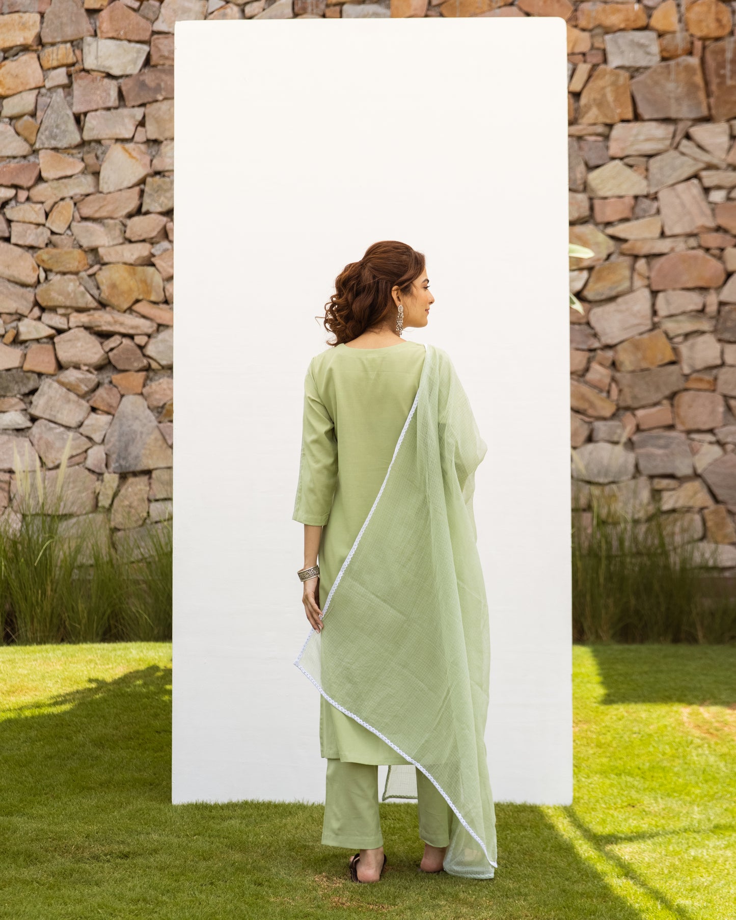 Soft Green South Handloom Complete Suit Set For Women's